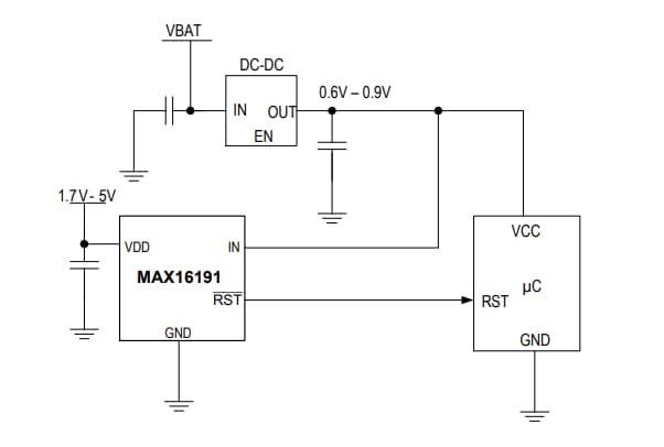 Application Circuit Diagram - Analog Devices / Maxim Integrated MAX16191 Supervisory Circuit Application Circuit Diagram - Analog Devices / Maxim Integrated MAX16191 Supervisory Circuit
